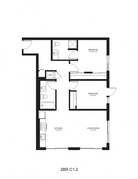 Floor plan for 2 beds, 2 baths, 994 sqft
